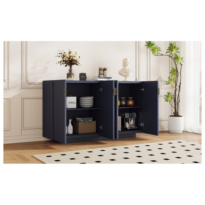 Buffet antique avec rangement à 4 portes cannelées avec tablettes réglables pour salle à manger et salon Trexm