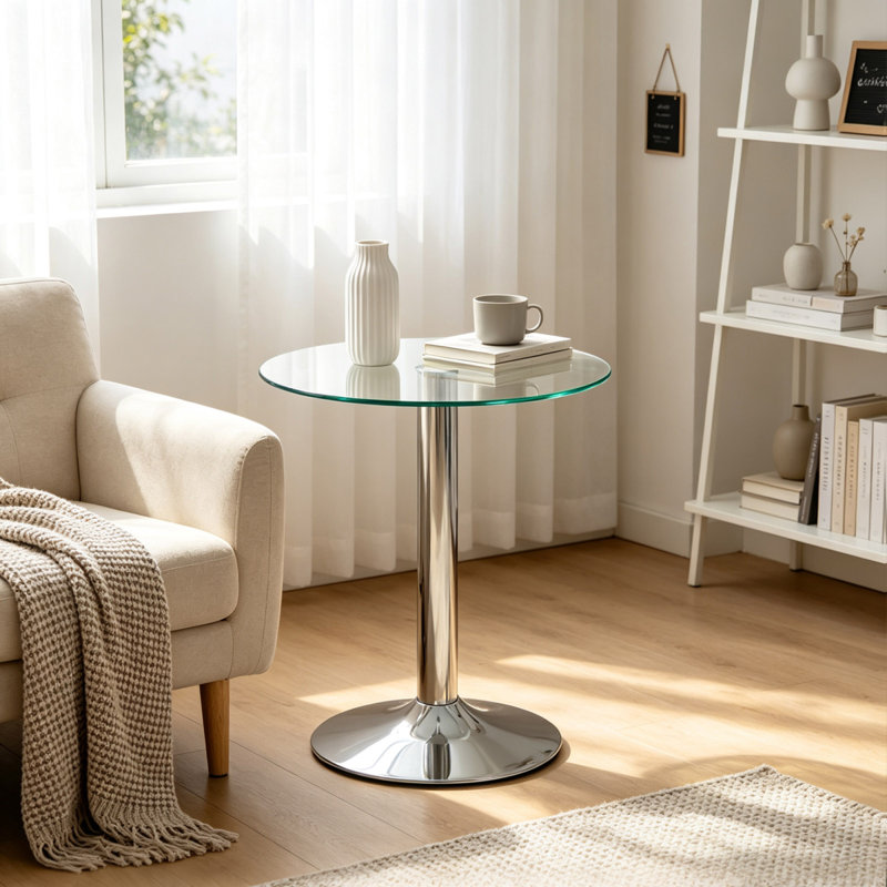 Tables de bout modernes, verre trempé de 19,7 po, base en métal noir, petits espaces, Argent * transparent