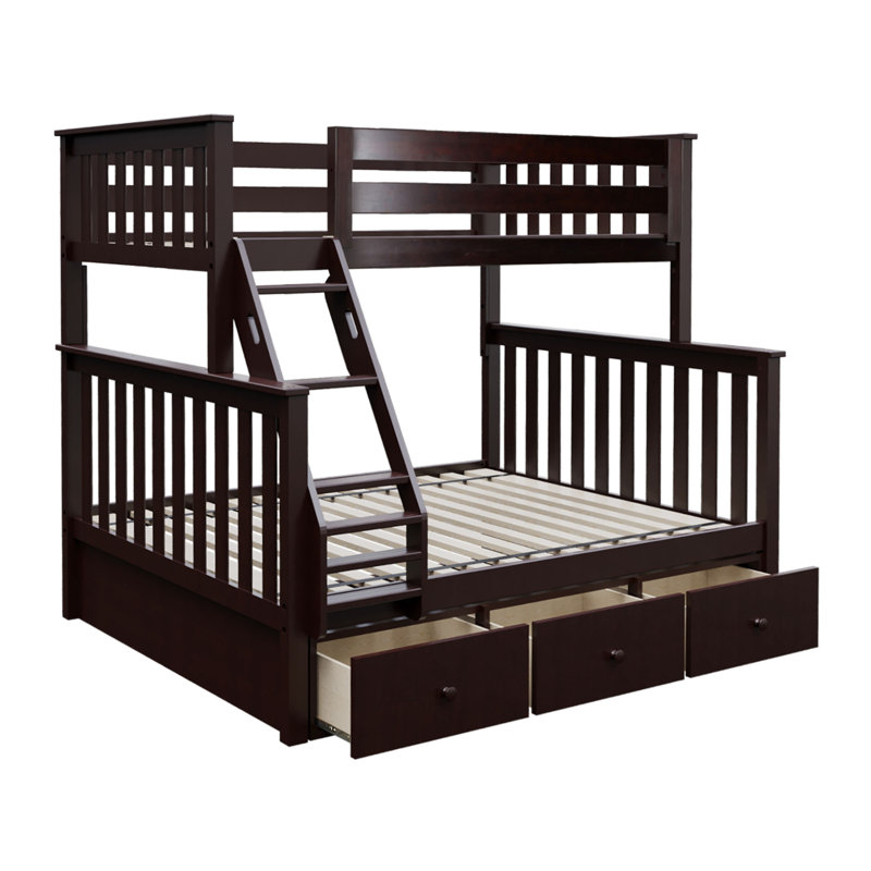 Hildegun Kids Bunk Bed with Drawers, Espresso, Twin over Full