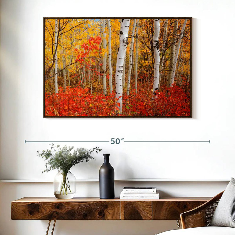 Bouleaux d'automne, Cadre flottant noyer, 40 po x 27 po