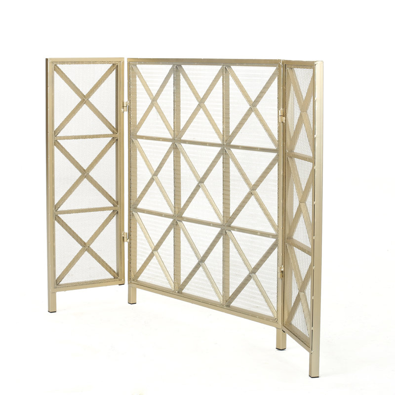  Pare-étincelles 3 panneaux, pare-étincelles en métal à motif géométrique X moderne pour la sécurité du foyer, housse pliante, or