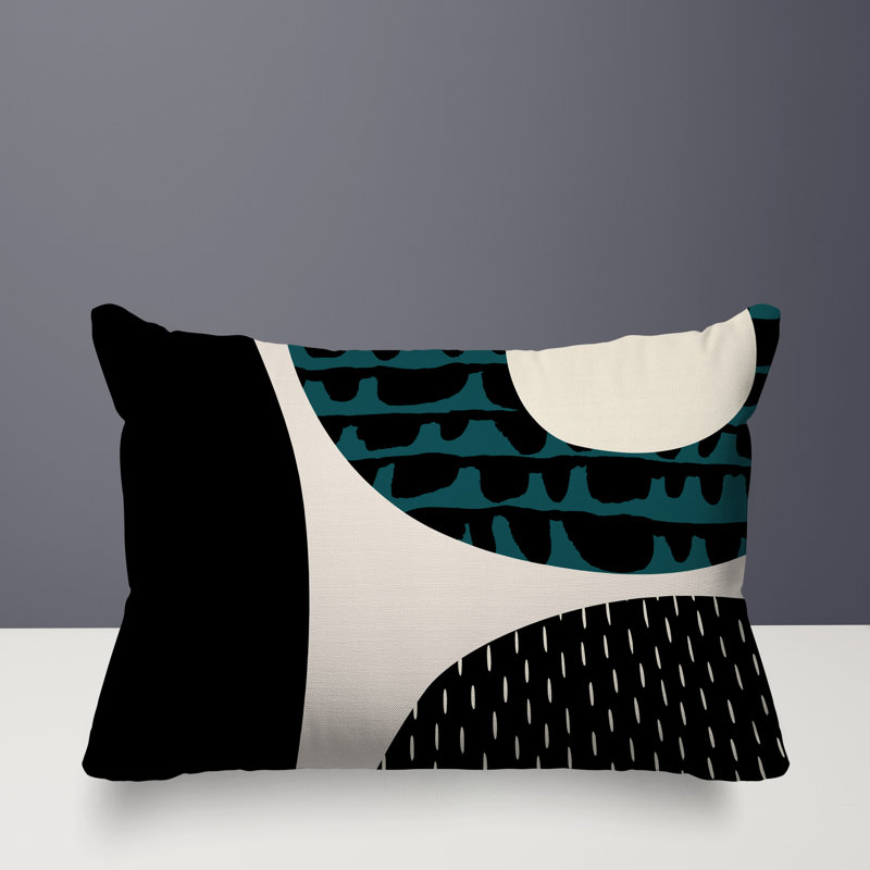 Coussin lombaire réversible intérieur / extérieur Vikka, H 14 po x l 20 po, Émeraude / noir / blanc cassé