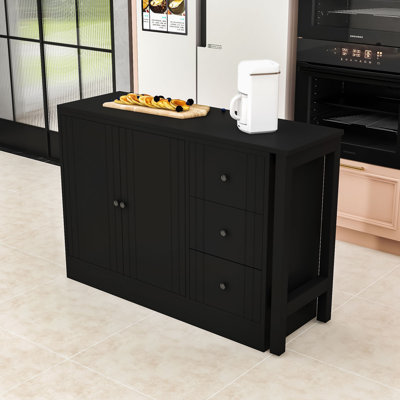 Wood Sideboard with Extendable Table, Multifunctional Storage Cabinet with 2 Doors and 3 Drawers