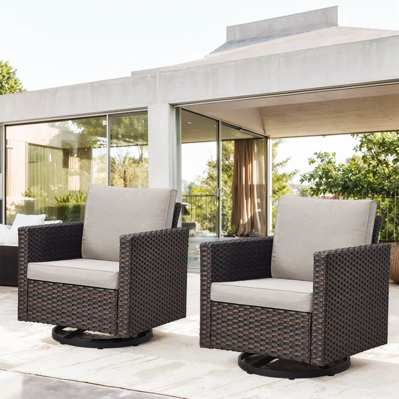 Nazime Swivel and Glider Patio Chair with Cushions, Beige, Brown