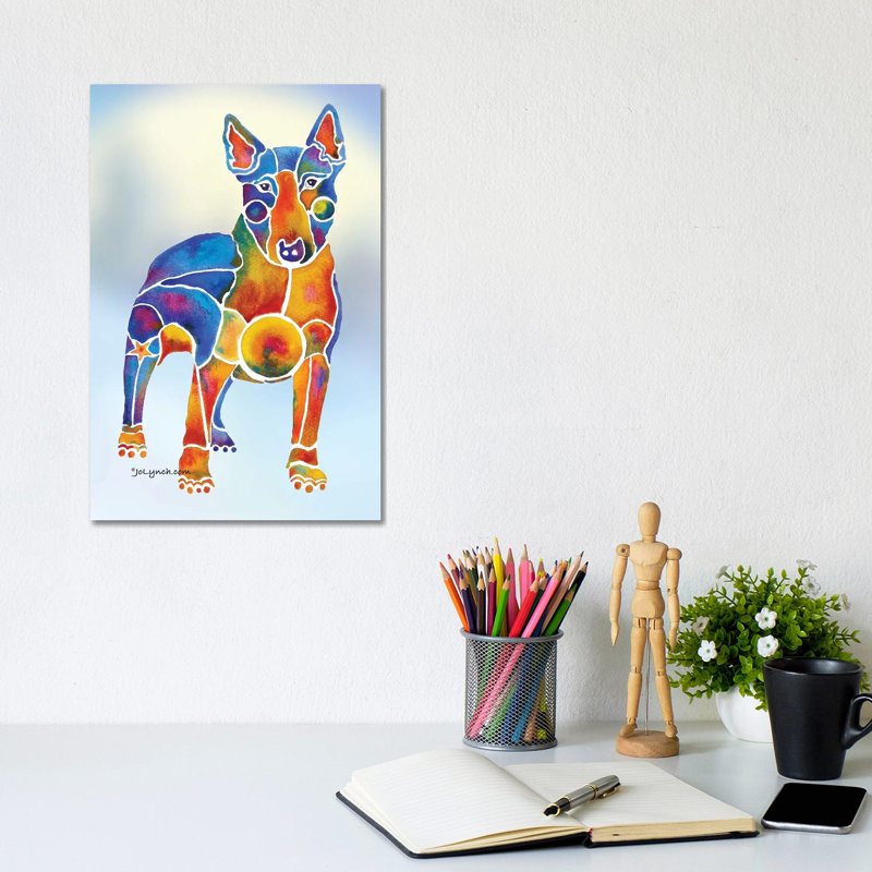 Bull Bull Terrier par Jo Lynch - peinture sur toile tendue, H 12 po x l 8 po x P 0,75 po