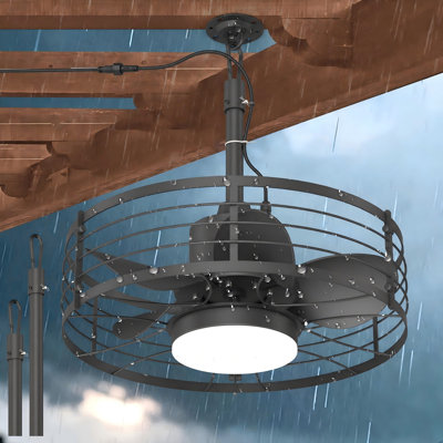 19.7" -5 Blade IP44 Waterproof Outdoor Ceiling Fan with Light Kit & Remote Control