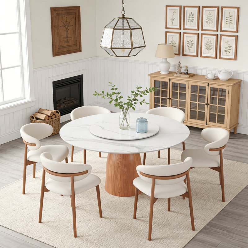 Ensemble de table de salle à manger moderne 7 pièces pour 6 personnes, H 29,52 po x L 59,05 po x l 59,05 po, Blanc
