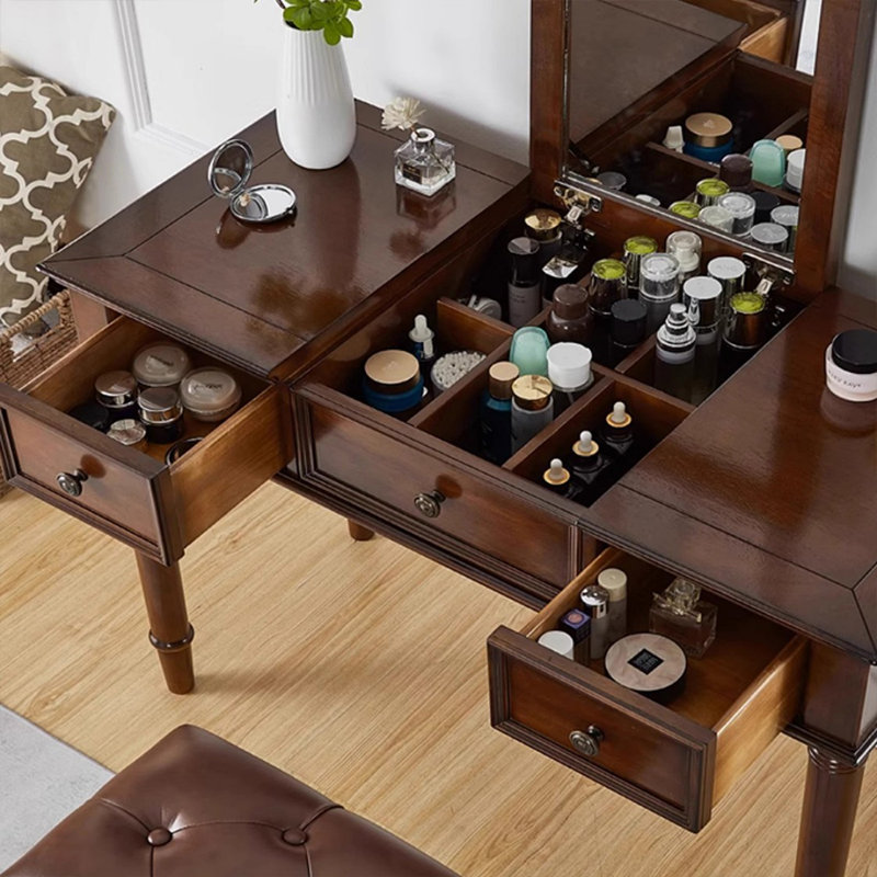 Coiffeuse de maquillage avec miroir, 5 tiroirs