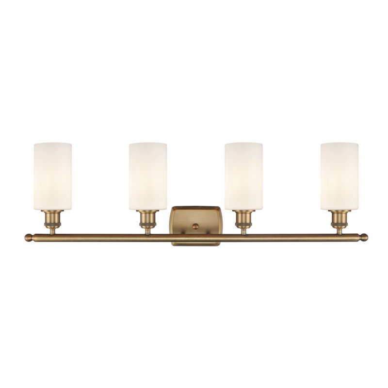 Mallette 4 - Light Dimmable Vanity Light, 60 Watt Vintage Incandescent Bulb, Matte White, Brushed Brass