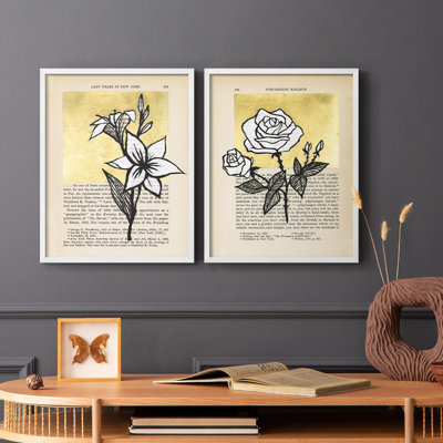 «Floral Diary I», reproduction encadrée de qualité supérieure - prête à être accrochée - aucun clou requis - aucun clou requis