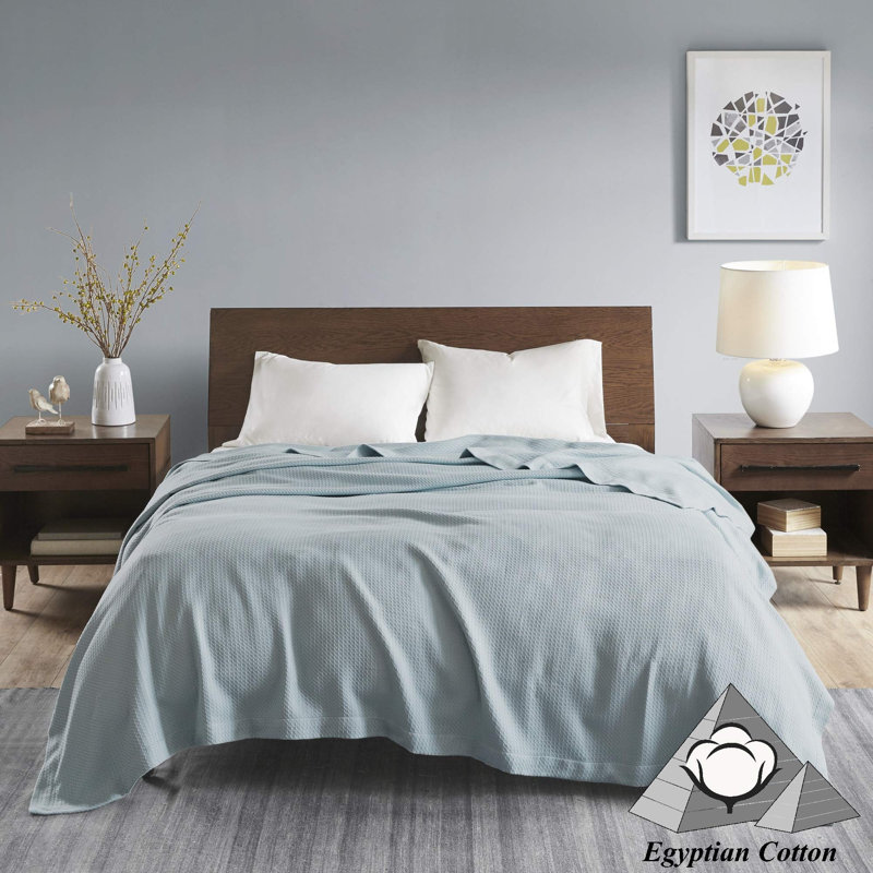 Couverture 100% coton de qualité égyptienne certifiée, Très grand, Bleu clair
