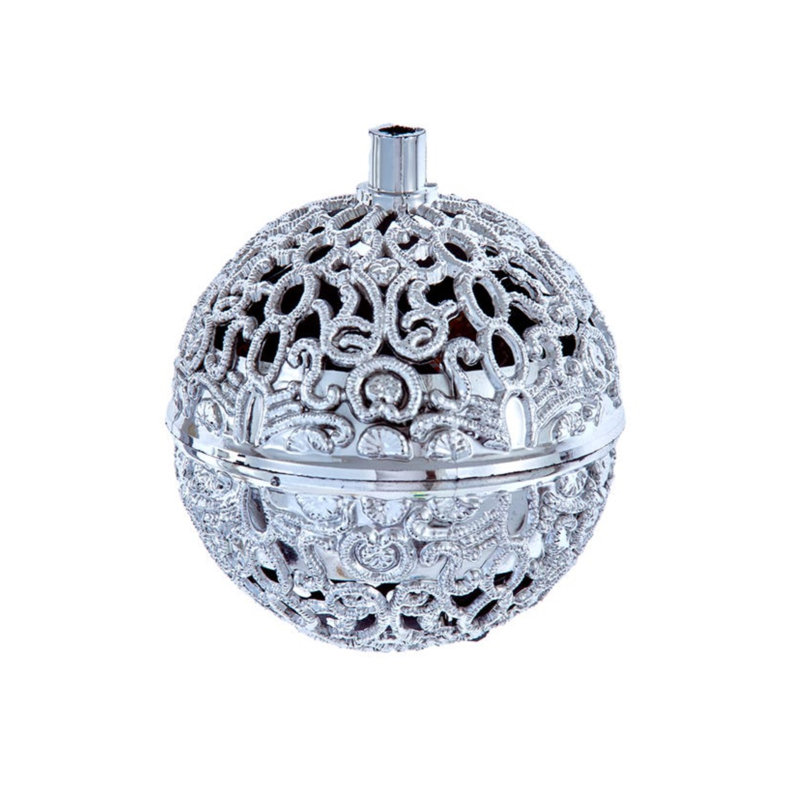 Silver Filigree Plastic Hanging Ball Ornament with Motion Sensor