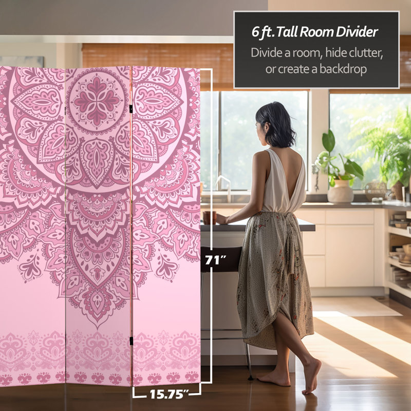 47.25'' 3 - Panel Folding Room Divider, Pink