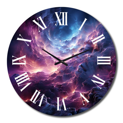Horloge murale mauve abstraite fractale interstellaire