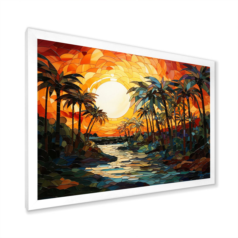 Palmiers orange mosaïque VI - impression, H 34 po x l 44 po x P 1,5 po, Cadre photo blanc