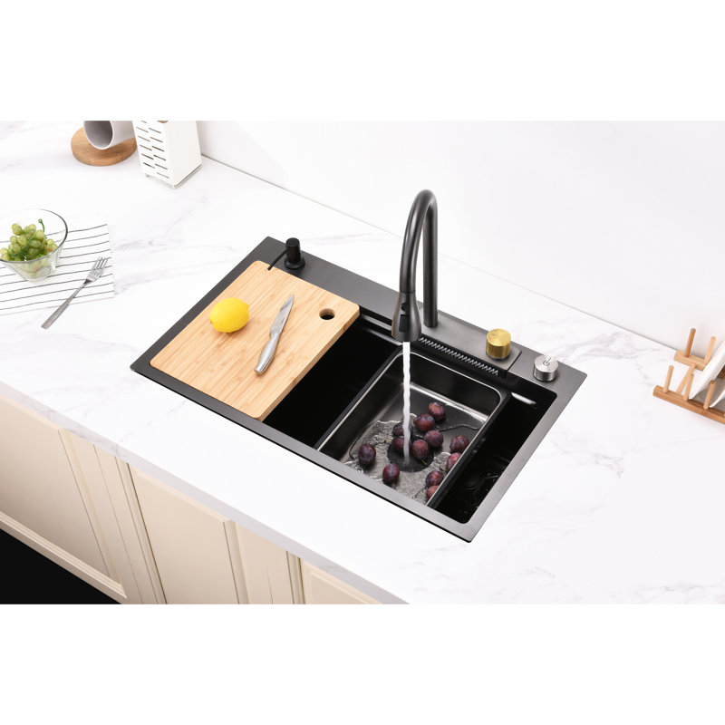 Lavabo à cascade avec évier pour cuisine en acier inoxydable 304 304