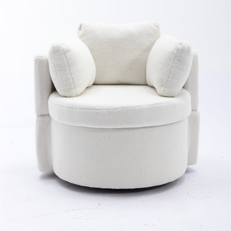 Hever Upholstered Swivel Barrel Chair, Teddy White