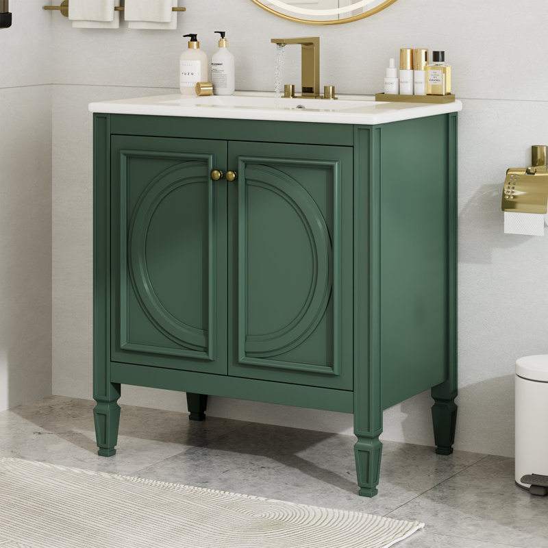 30" Single Bathroom Vanity With Ceramic Top, Green