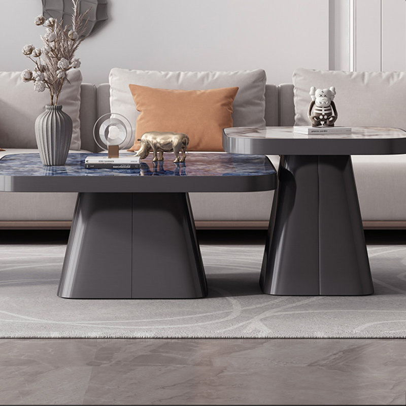 Table basse carrée en acier inoxydable, Beige/Brown/Blue