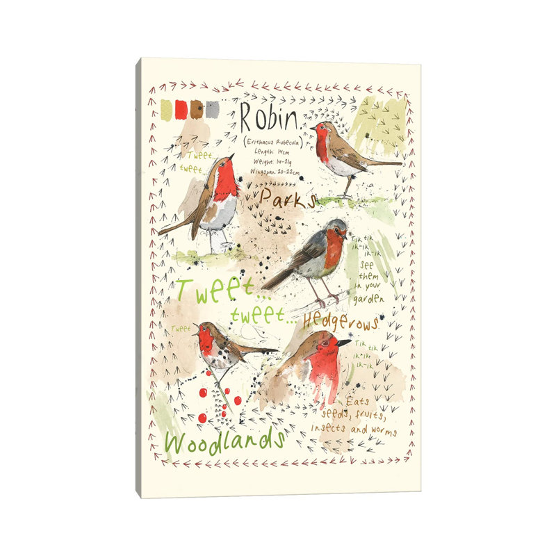 Birds In Your Garden - Robin by Michelle Campbell - Wrapped Canvas Painting, 30.48 cm H x 45.72 cm W