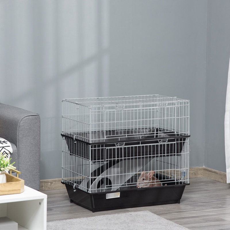 Abri en métal 2 pour divers petits animaux de compagnie, abri pour animaux de compagnie à finition noire avec optimisation de l'espace -