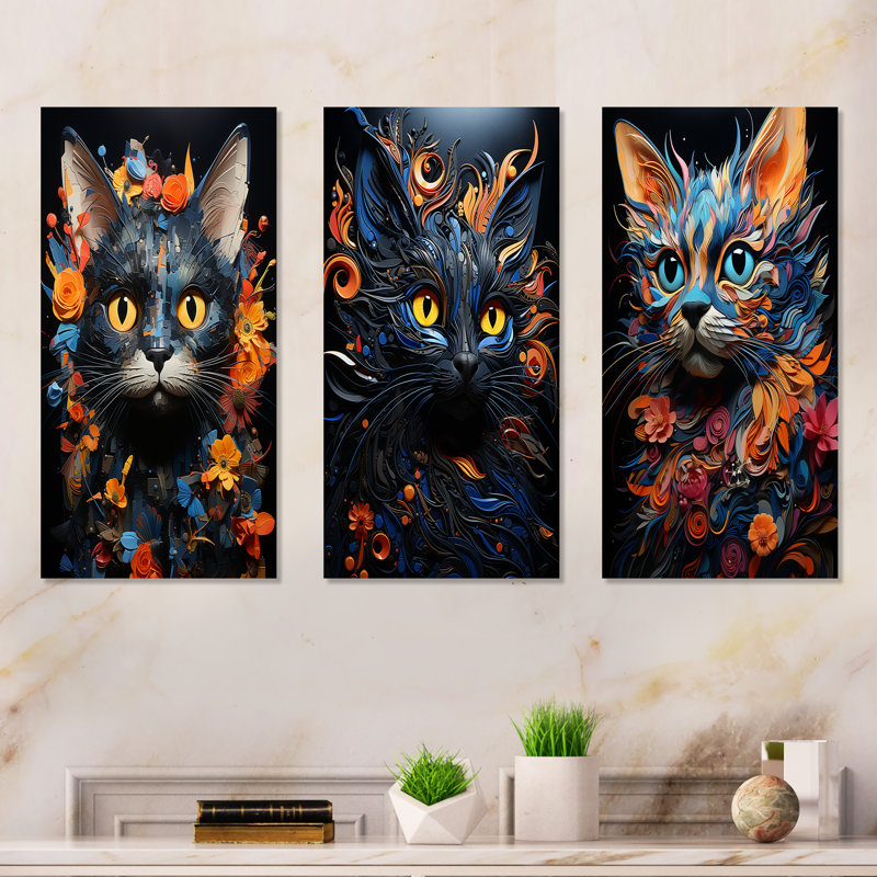«Pixiebob Pondering Cat Collage», ensemble de 3 impressions sur chat en métal, H 28 po x l 36 po