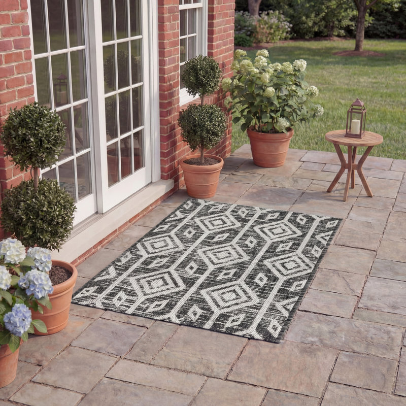 Tapis intérieur / extérieur Estaugh Performance Ikat, Rectangle 2 pi x 3 pi 7 po