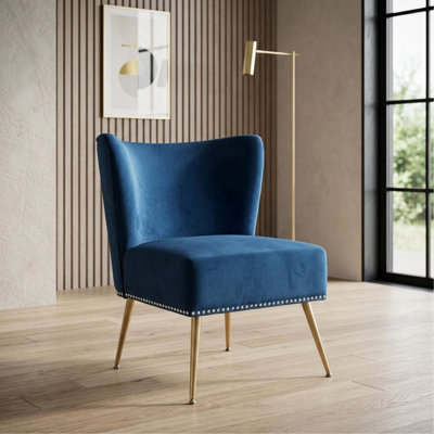 Fauteuil d'appoint en tissu imprimé, fauteuil de chambre sans accoudoirs avec pieds en métal, fauteuil d'appoint rembourré moderne pour le salon, la chambre et les petits espaces