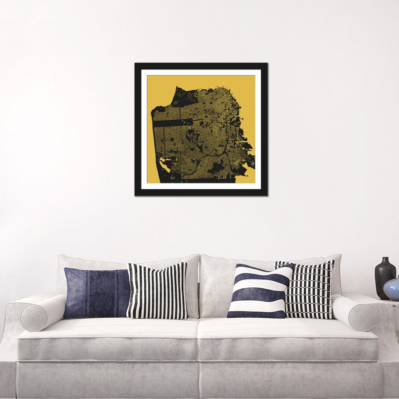 « san francisco », impression sur toile tendue, H 24 po x l 24 po x P 1 po, Papier d'art encadré noir, Blanc