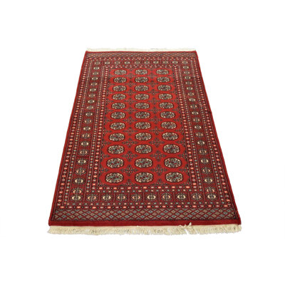 Bokhara Rug 4’2” x 6’1” Red Wool Tribal Hand-Knotted Oriental Carpet