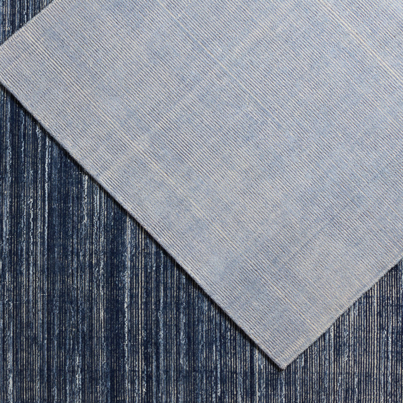 Tapis rayé à la main Caron - bleu clair / crème, Rectangle 12 pi x 15 pi