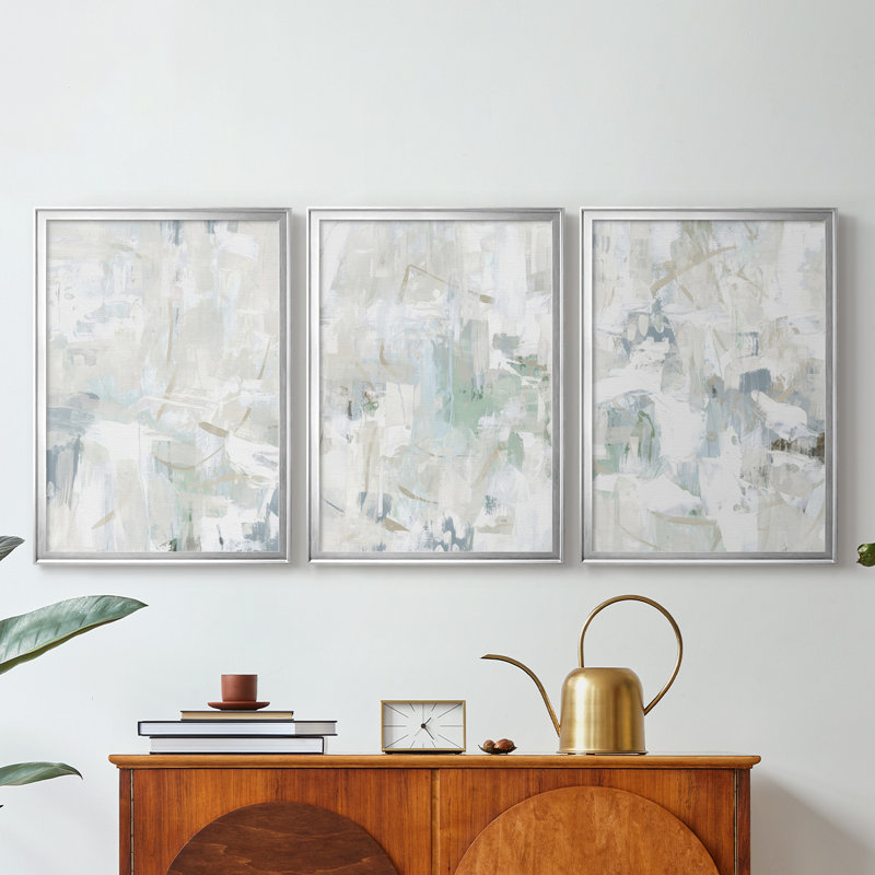 Impasto Poem I - Toile tendue avec châssis sur mesure - 3 pièces, Argent argent, H 27 po x l 39 po