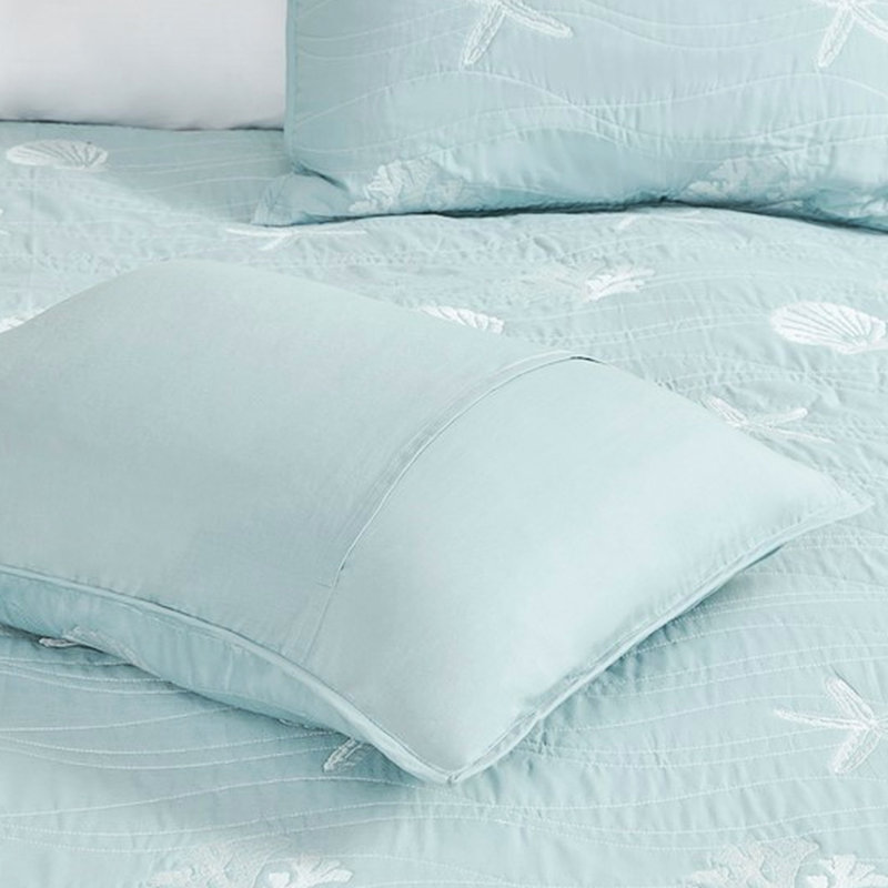 Lit double en coton double / grand Corail brodé, motifs de courtepointe décoratifs de chambre à coucher 4 pièces, coussins,