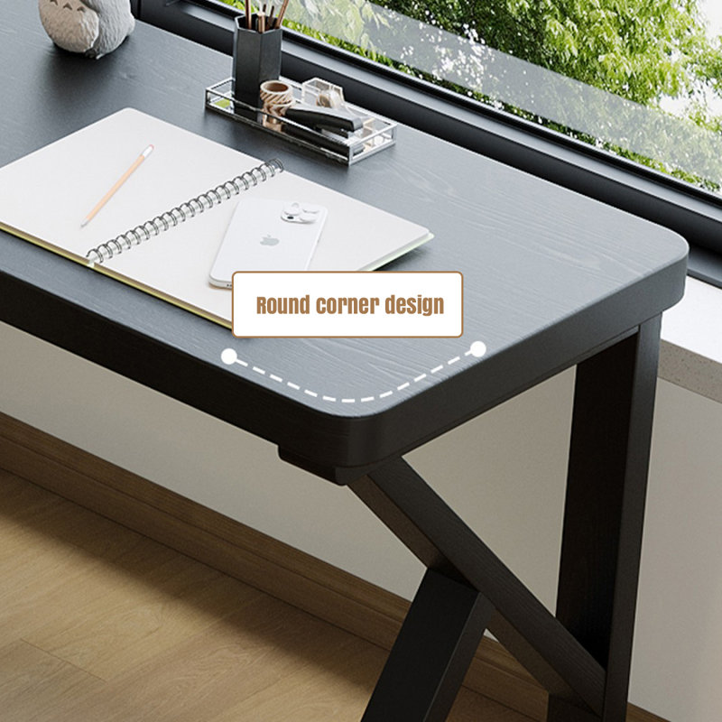 Bureau d'écriture rectangulaire en bois massif noir, H 29,53 po x l 62,99 po x P 39,37 po, Orienté à gauche (vu de face)