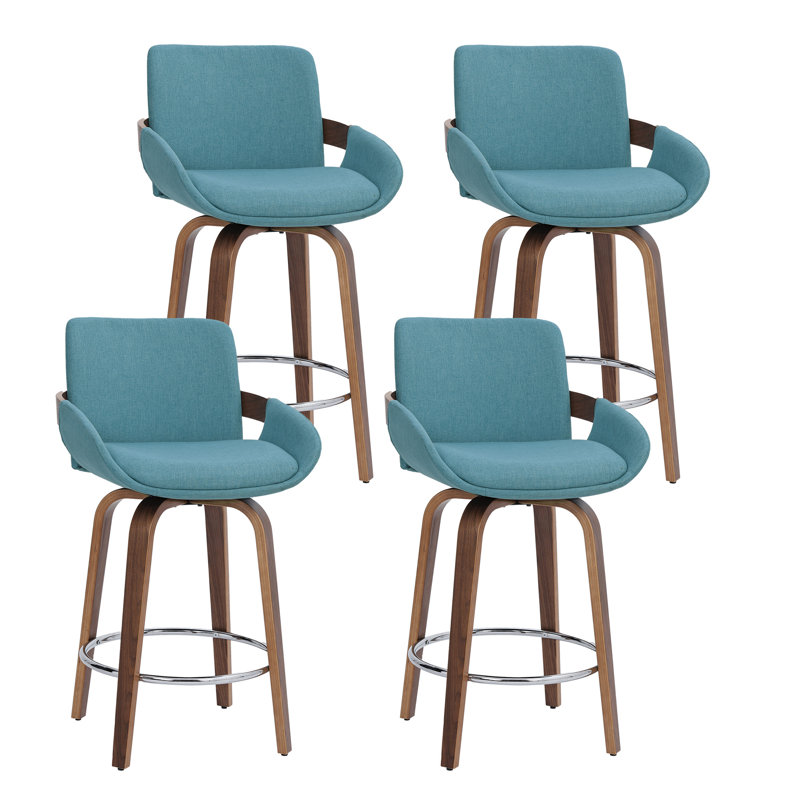 Tabouret de comptoir pivotant 26 po avec structure en noyer, Teal-Fabric Seat