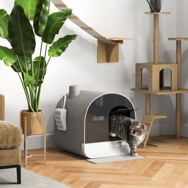 Bac à litière pour chat avec couvercle, 17 po x 17 po x 18,5 po, gris, désodorisant et pratique pour nettoyer les chats