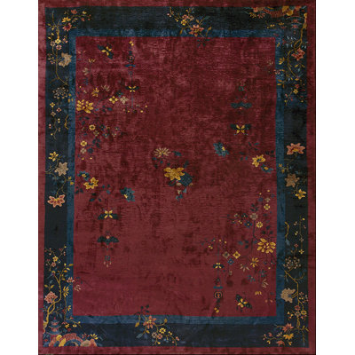 Room Size Chinese Coral - Art Deco Rectangle Antique 1920s Wool Knotted Rug
