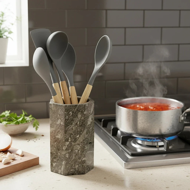 Porte-ustensiles en marbre fait à la main pour rangement pour ustensiles de cuisine et plateau de table - Organisateur pour comptoir, garde-manger, salle de bain, vase à fleurs, bureau et table