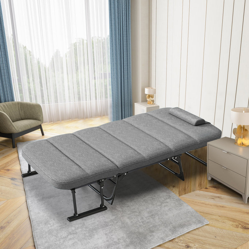 3 in 1 Folding Bed with Mattress, Portable with 6 Adjustable Positions, Foldable Hideaway Cot, Gray