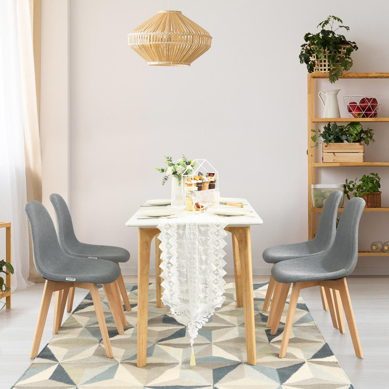 Gray Linen Upholstered Side Chair with Wood Legs, Set of 4
