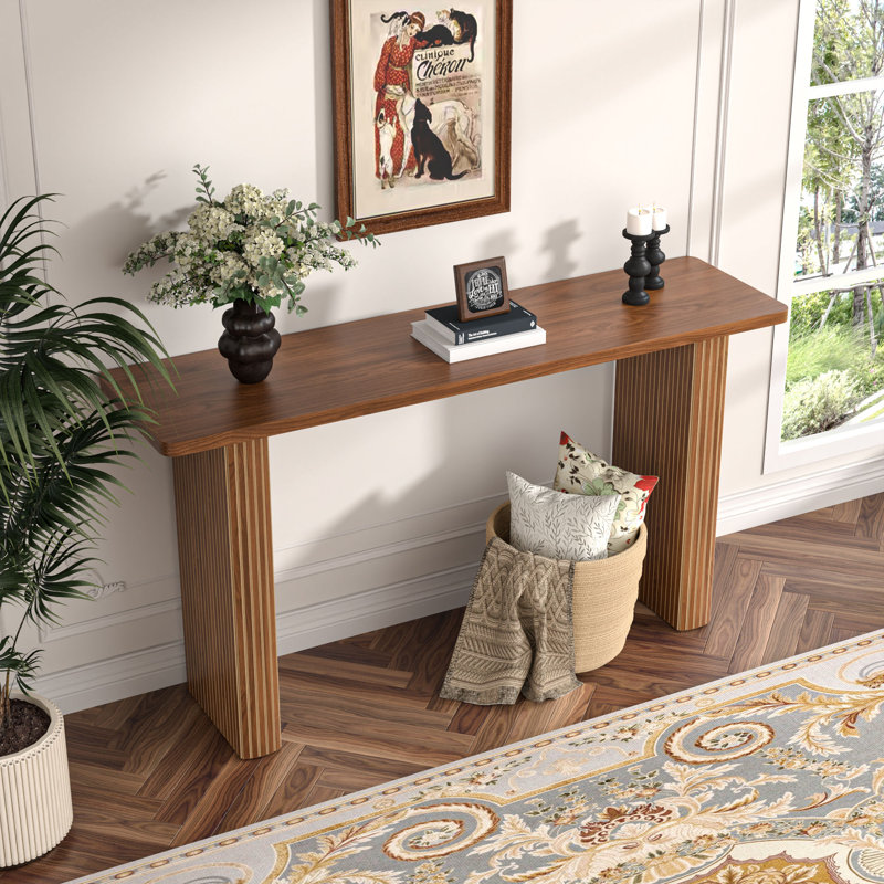 Rectangular Console Table, Long Fluted Entryway Couch Table For Entryway, Foyer, Hallway, Living Room