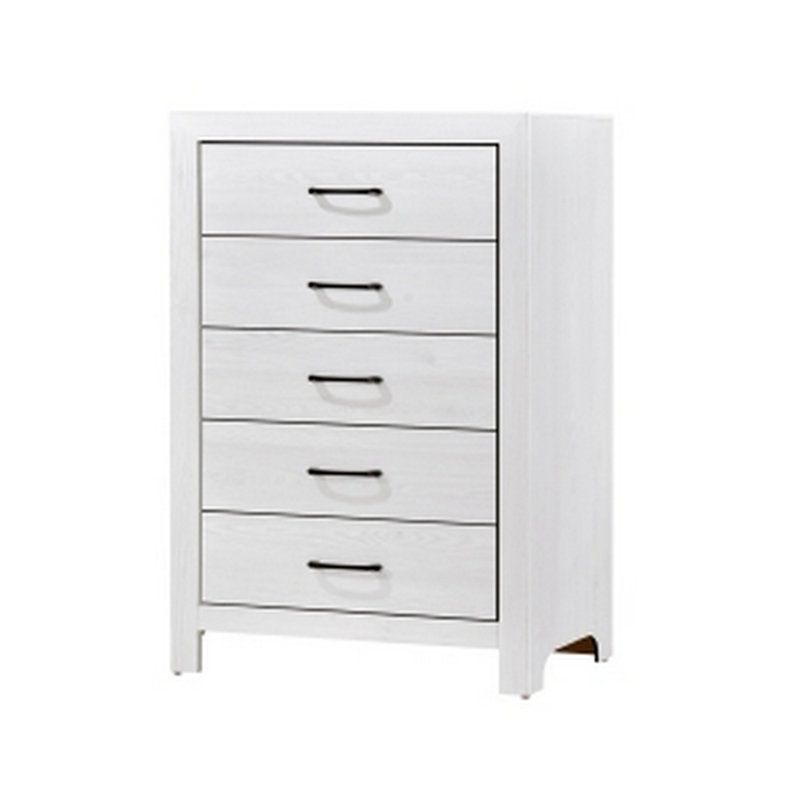 Schrey 48 Inch Tall Dresser Chest, 5 Drawers with Nickel Handles, White