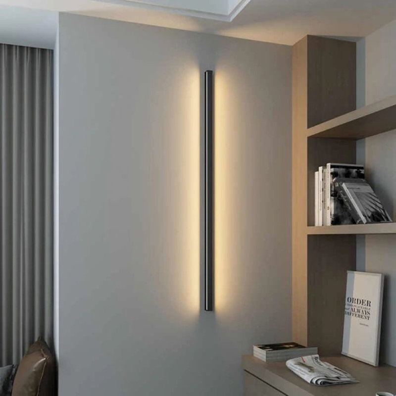 Lampe murale minimaliste linéaire / noire + prise, Intensité réglable, H 40 po x l 1,5 po x P 1,5 po