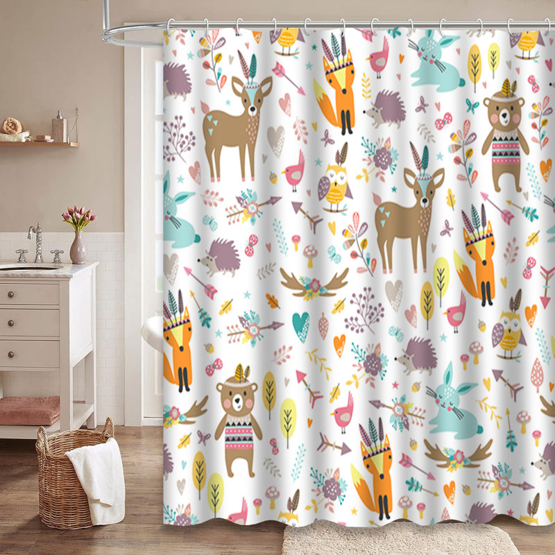 Rideau de douche mignon avec 12 crochets, L 72 po x l 84 po