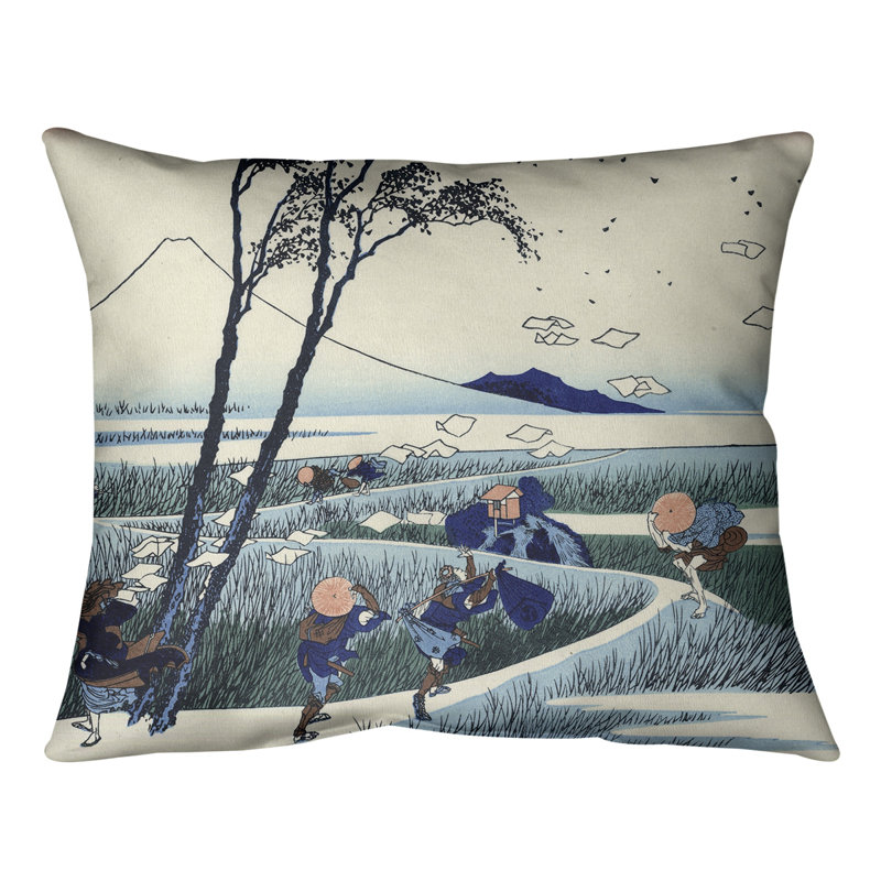 Coussin lombaire Ejiri in Suruga, Blanc / Bleu, 20 po x 14 po, Duvet synthétique