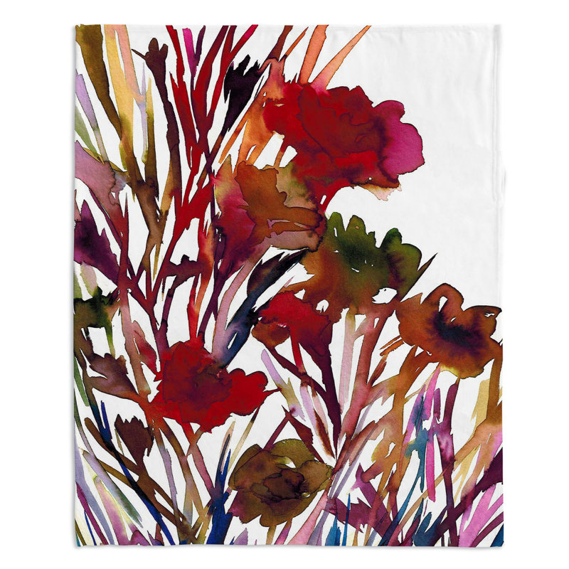 Couverture en sherpas à pétale rouge doux pensées, l 68 po x L 80 po
