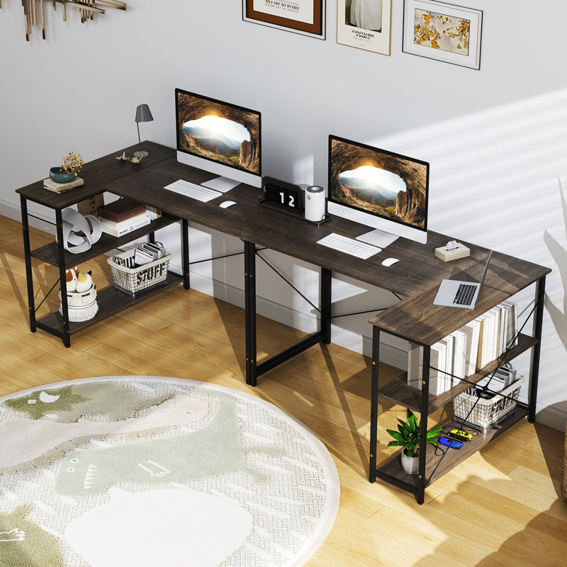 L-Shaped Metal Base Computer Desk, Grey