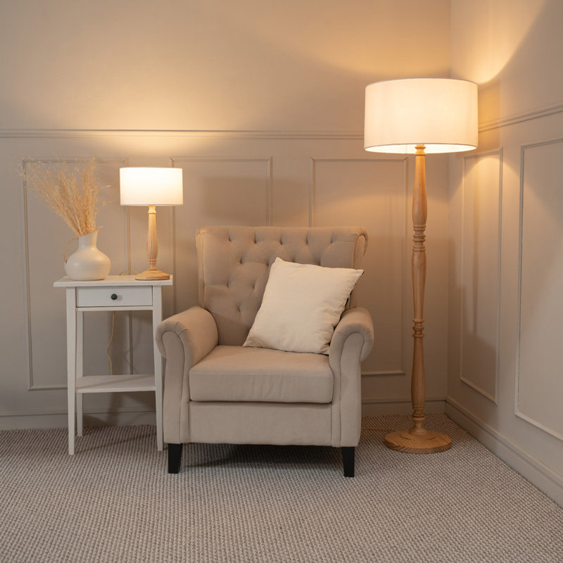 Arialdo 157cm Traditional Floor Lamp, Light Wood, White