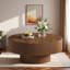 Round Coffee Table With Edge Grooves, Thick Tabletop And Cylindrical Base