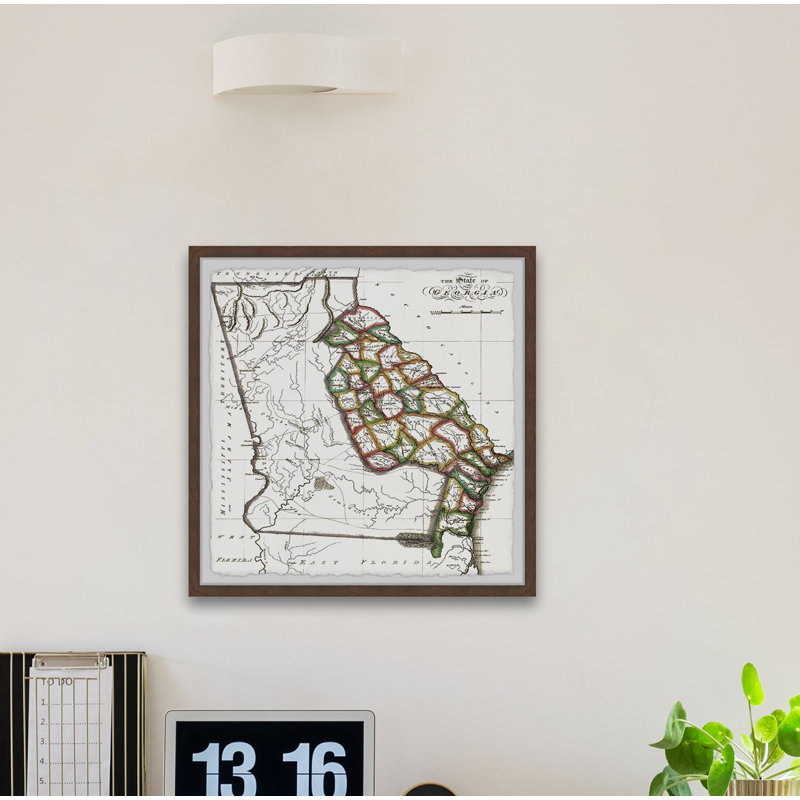 «The State of Georgia Map II», reproduction d'art graphique sur papier encadré, H 12 po x l 12 po x P 1,5 po